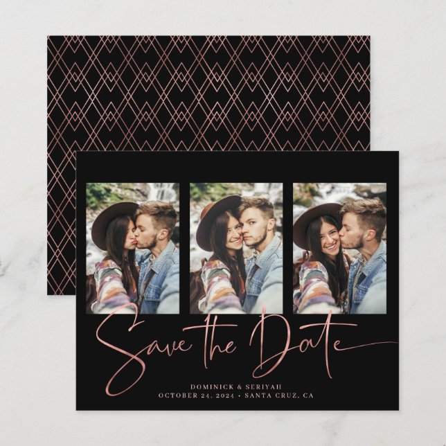 Papier ROSE BUDGET Gold manuscrit Enregistrer la date (Devant / Derrière)