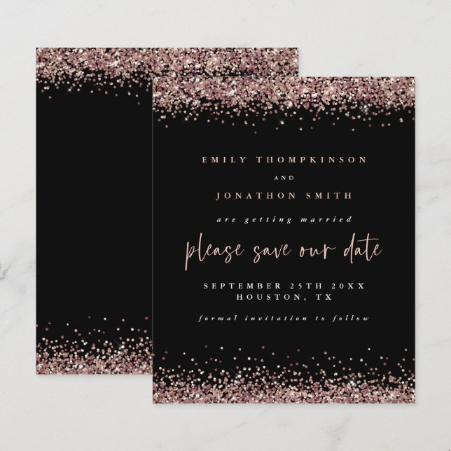 Papier Rose Budget Gold Parties scintillant Mariage Noir  (Devant / Derrière)