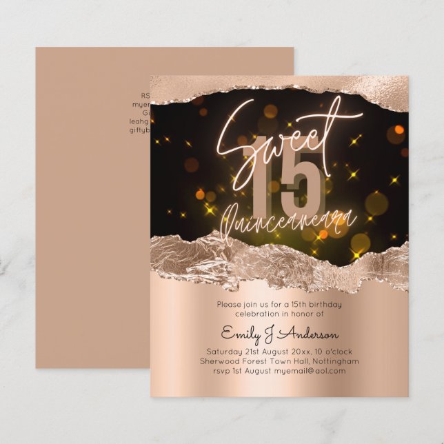 Papier ROSE BUDGET Parties scintillant Gold Foil Quincean (Devant / Derrière)