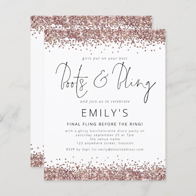 Papier ROSE BUDGET Parties scintillant or  Bachelorette I (Devant / Derrière)