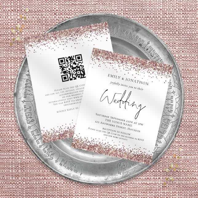 Papier Rose Budget Parties scintillant or QR Code Mariage (Créateur téléchargé)