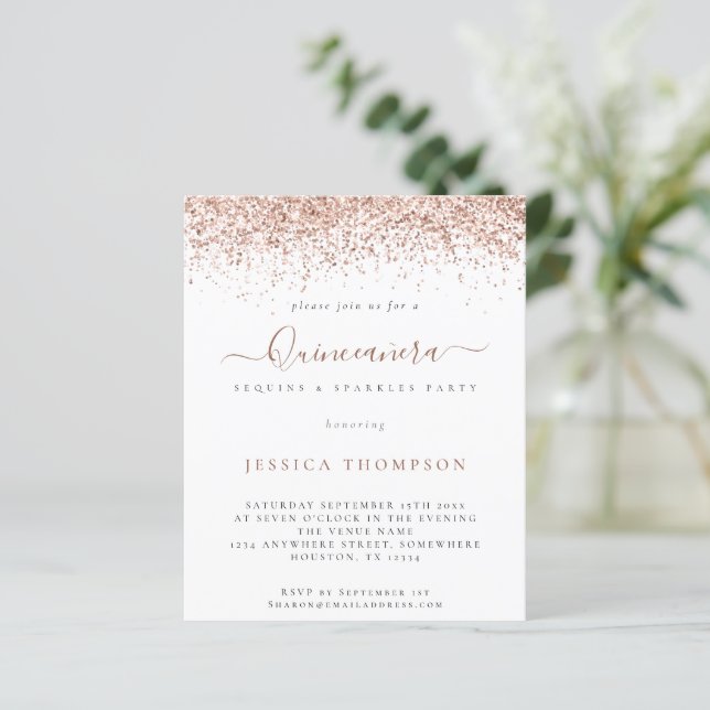 Papier Rose Budget Parties scintillant or Quinceañera Inv (Debout devant)