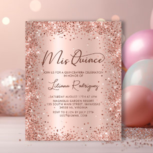 Papier Rose Budget Parties scintillant or Quinceanera Inv