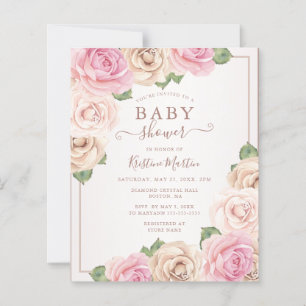 Papier Rose budgétaire Aquarelle Floral Baby shower Invit