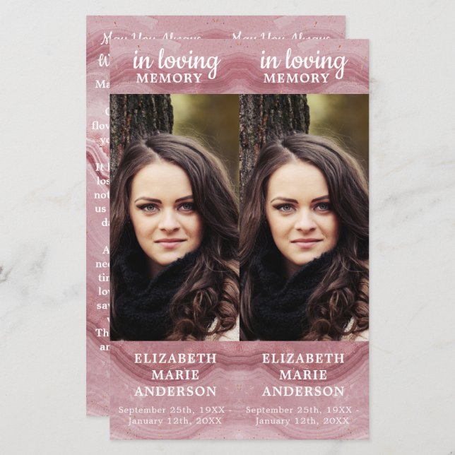 Papier Rose commémoratif Quartz 2 Signet de prières funér (Devant / Derrière)