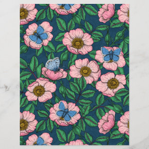 Papier Rose de chien et papillons