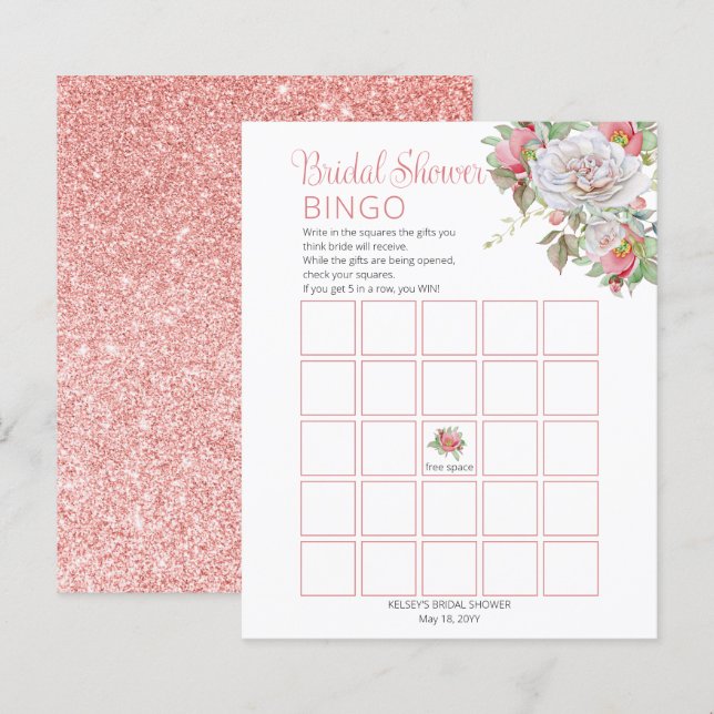 Papier Rose doux |Fête des mariées Florale Rose blanche (Devant / Derrière)