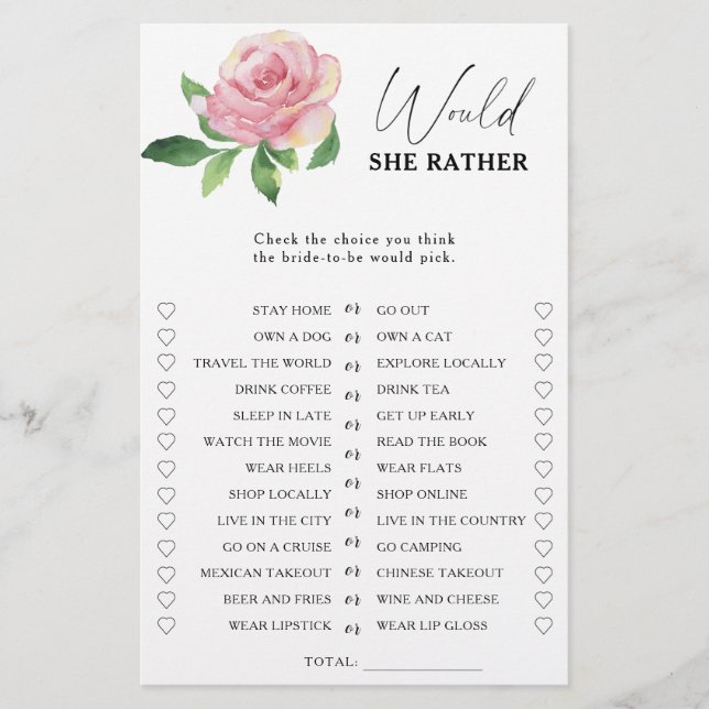 Papier Rose - Elle préfère le jeu de douche nuptiale (Devant)