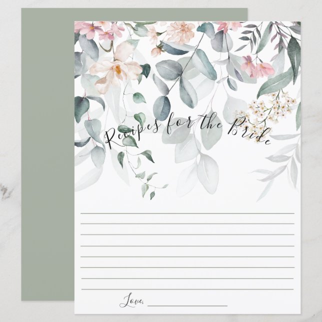 Papier Rose Floral Greenery Bride Recette (Devant / Derrière)