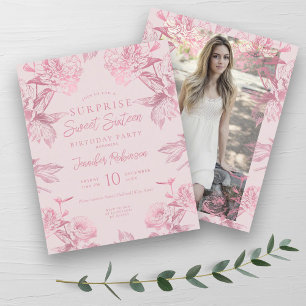 Papier Rose Gold Blush Floral SURPRISE Sweet 16 Invitatio