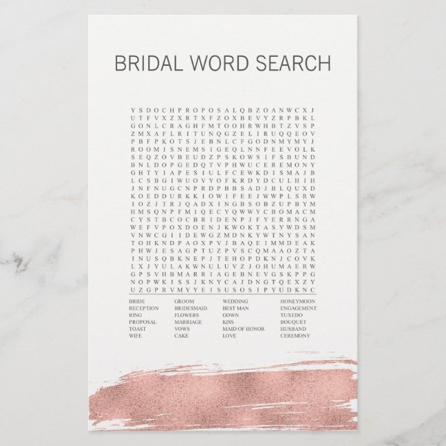 Papier Rose Gold Brushstroke Brid Mot de recherche Jeu (Devant)