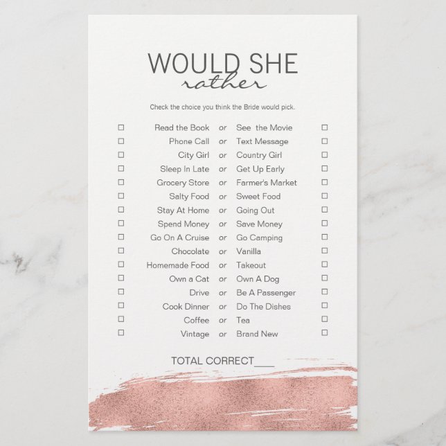 Papier Rose Gold Brushstroke Mariée Voudrait-Elle Plutôt  (Devant)