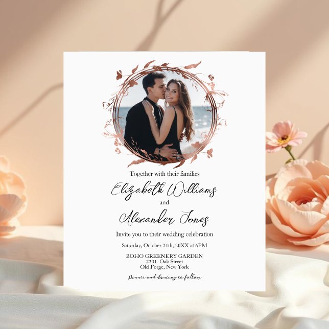 Papier Rose Gold Foil Photo Budget Mariage Invitations (Créateur téléchargé)