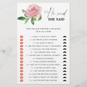 Papier Rose - Il a dit qu'elle a dit jeu de douche nuptia