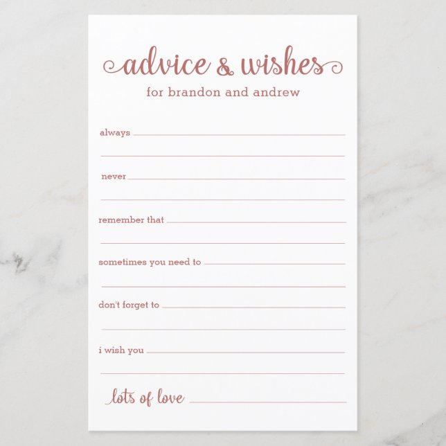 Papier Rose moderne Gold LGBTQ Mariage Conseils et souhai (Devant)