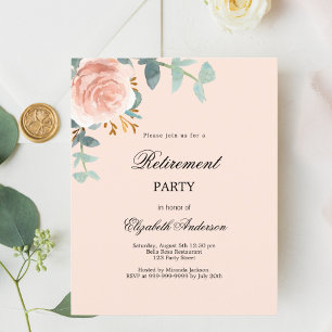 Papier Rose or fleuri de retraite invitation