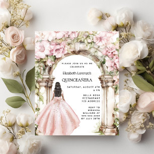 Papier Rose or rose florales arche Quinceanera invitation