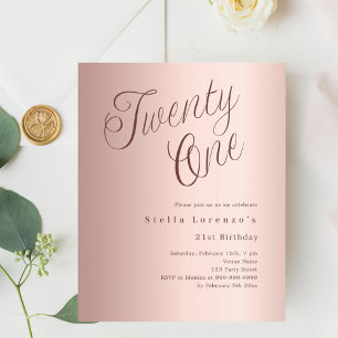 Papier Rose or script budget 21e anniversaire invitation