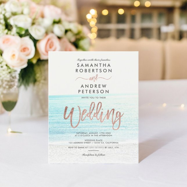 Papier Rose or typographie plage photo budget mariage (Rose gold typography beach photo budget wedding )