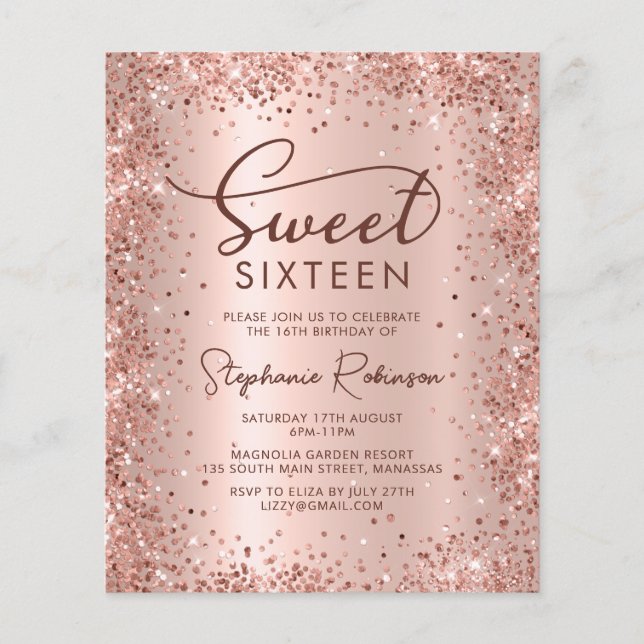 Papier Rose Parties scintillant or douce 16 Invitation an (Devant)