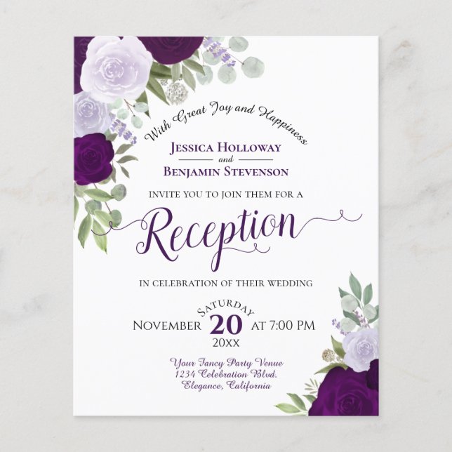Papier Rose Violet Budget Mariage Réception invitation (Devant)