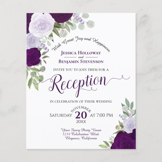 Papier Rose Violet Budget Mariage Réception invitation (Devant)