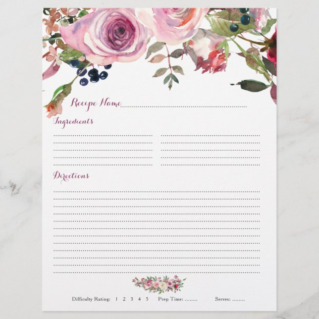 Papier Rose violet Rose rose Classeur Recette Insertions (Devant)