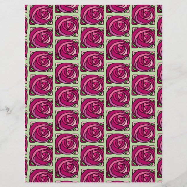 Papier Roses anciennes motif floral rose et vert (Devant)