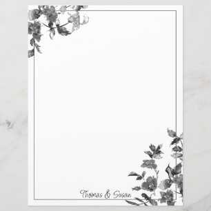 Papier Roses aquarelles noires et blanches minimalistes m