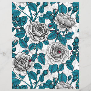 Papier Roses blanches et coccinelles