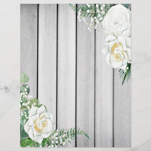 Papier Roses blanches sur bois (Devant)