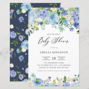 Papier Roses bleus et Baby shower Hydrangea Invitation