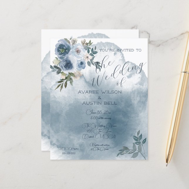 Papier Roses d'aquarelle bleu (Devant/Arrière en situation)