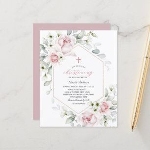 Papier Roses de Christening   Invitation Floral Watercolo