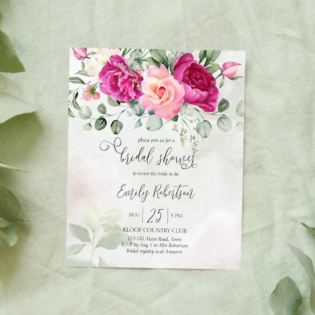 Papier Roses de pivoine rose verdure nuptiale douche invi (Créateur téléchargé)
