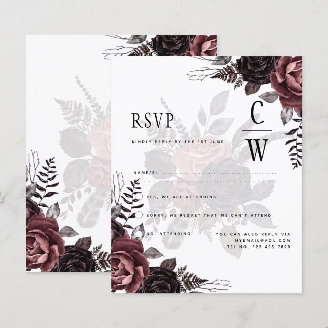 Papier Roses noirs de Bourgogne foncée Mariage automne hi (Devant / Derrière)