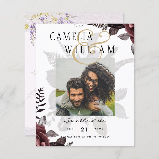 Papier Roses noirs de Bourgogne foncée Mariage automne hi (Devant / Derrière)