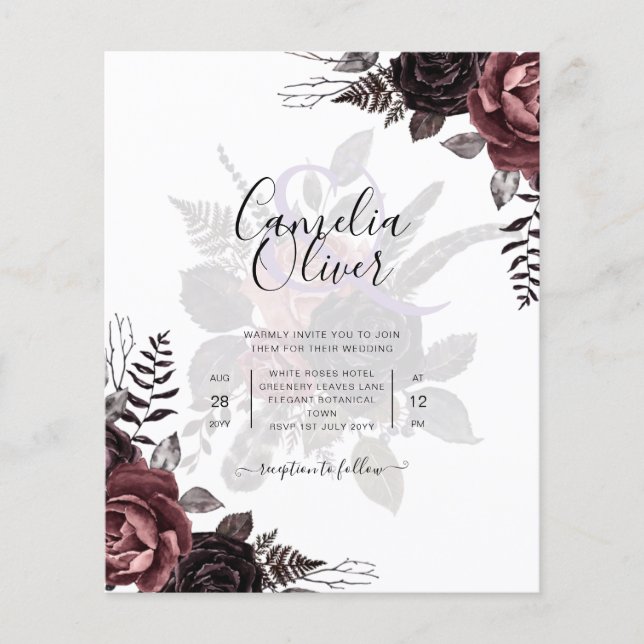 Papier Roses noirs de Bourgogne foncée Mariage automne hi (Devant)