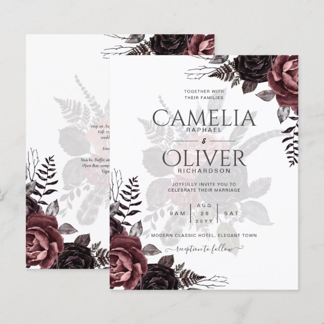 Papier Roses noirs de Bourgogne foncée Mariage automne hi (Devant / Derrière)