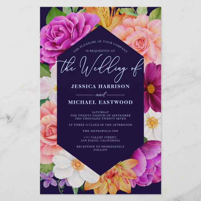 Papier Roses rose violet budget Faire-part de mariage flo (Devant)
