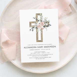 Papier Roses Roses Roses Roses Roses Croix Baptême Floral