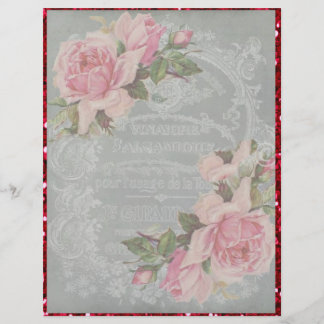 Papier Roses roses sur Gris avec Parties scintillant roug