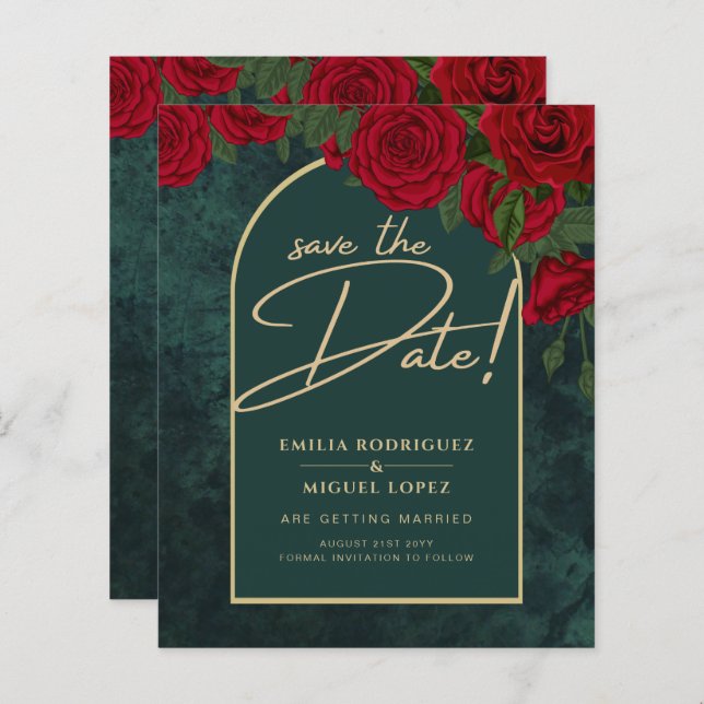 Papier Roses Rouges Or Vert Forêt Hiver SAUVEGARDEZ LA DA (Devant / Derrière)