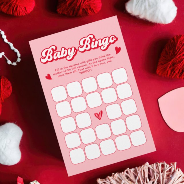 Papier Rouge et rose Saint Valentin Baby shower Bingo Jeu (Créateur téléchargé)