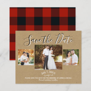 Papier Rouge Rustique Kraft Buffalo Plaid Photo Save the 