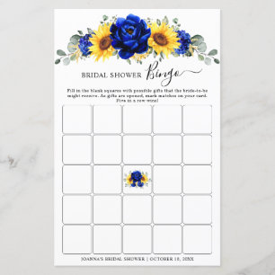 Papier Royal Blue Rustic Sunflower Fête des mariées Bingo
