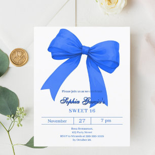Papier Royal blue white bow SWEET 16 invitation