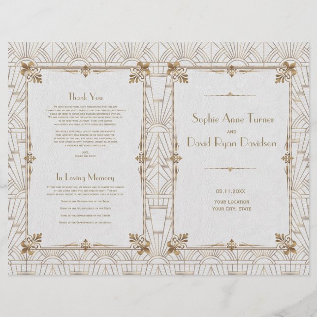 Papier Royal Fleur-de-Lis Art Déco Gold White 20s Program (Devant)