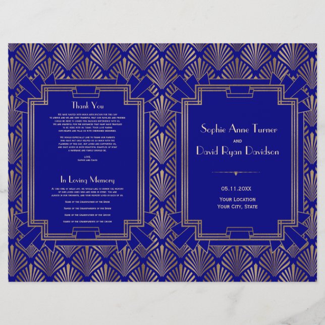 Papier Royal Navy Blue Gold Great Gatsby Art Déco Program (Devant)
