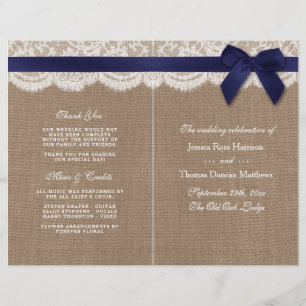 Papier Ruban de la Marine sur Burlap & Lace Wedding Progr